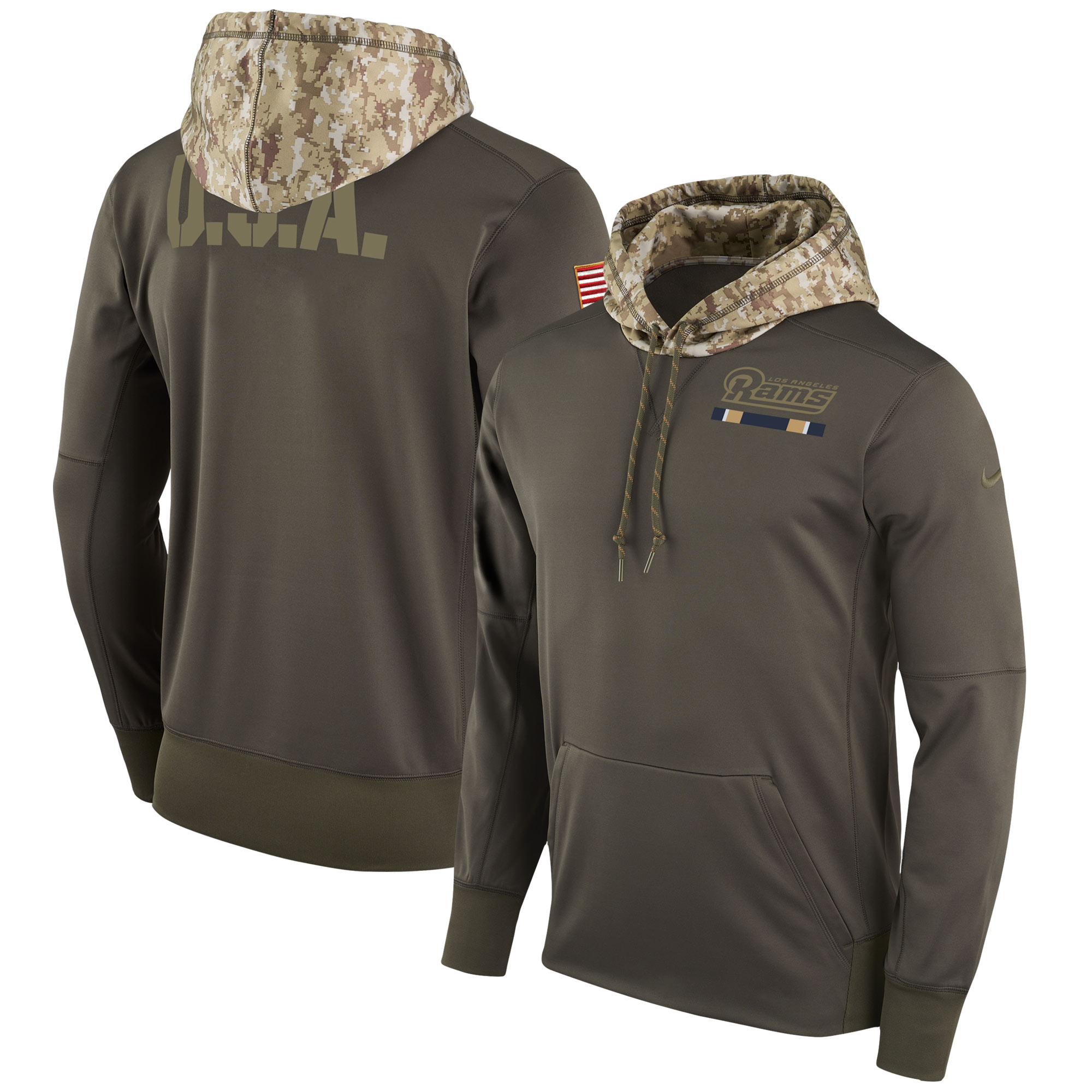 Men NFL Los Angeles Rams Nike Olive Salute To Service Hoodie Green